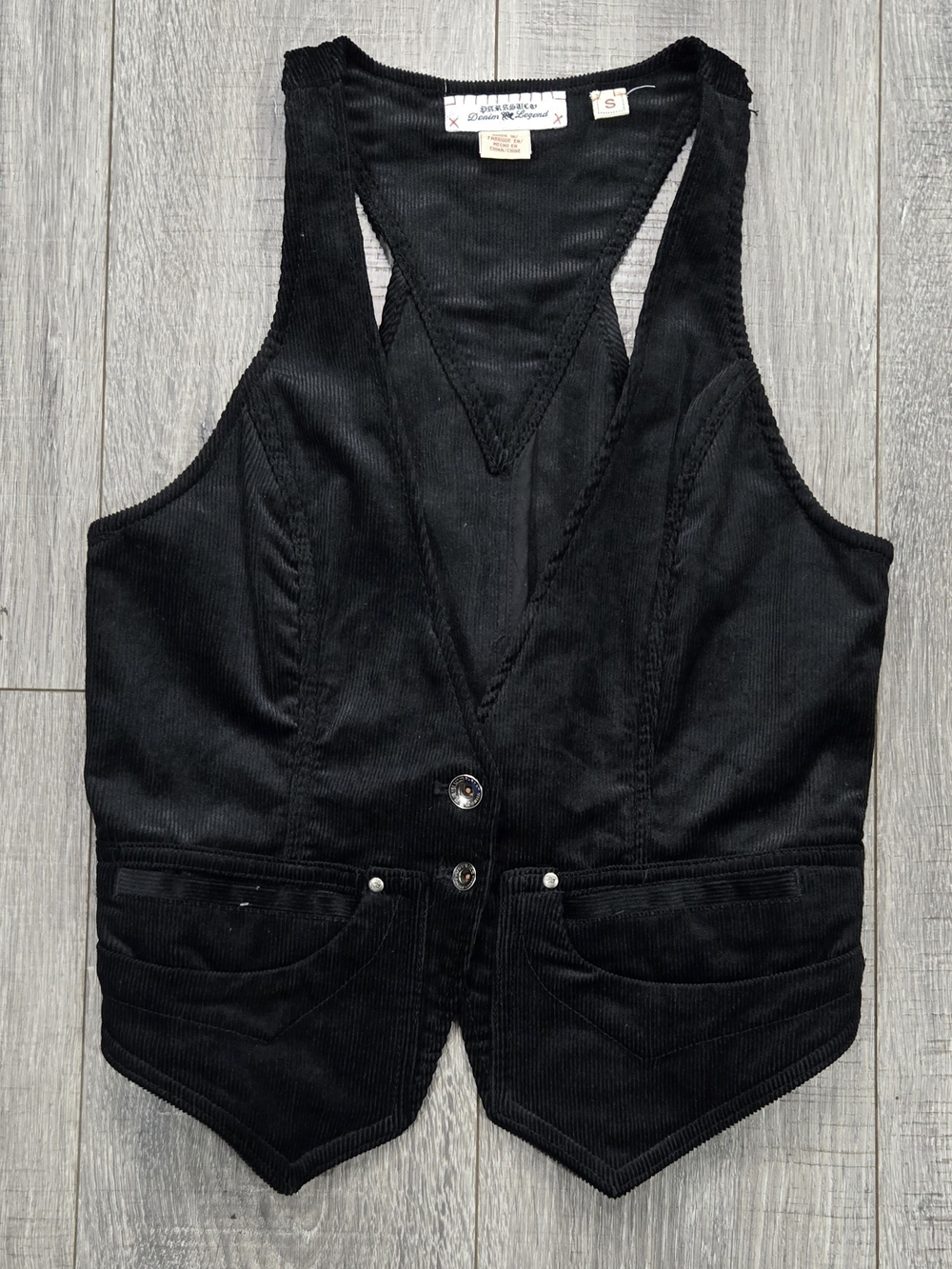 Parasuco Denim Legend Women’s Black Corduroy Vest Size S Stretch Gothic Y2K #511